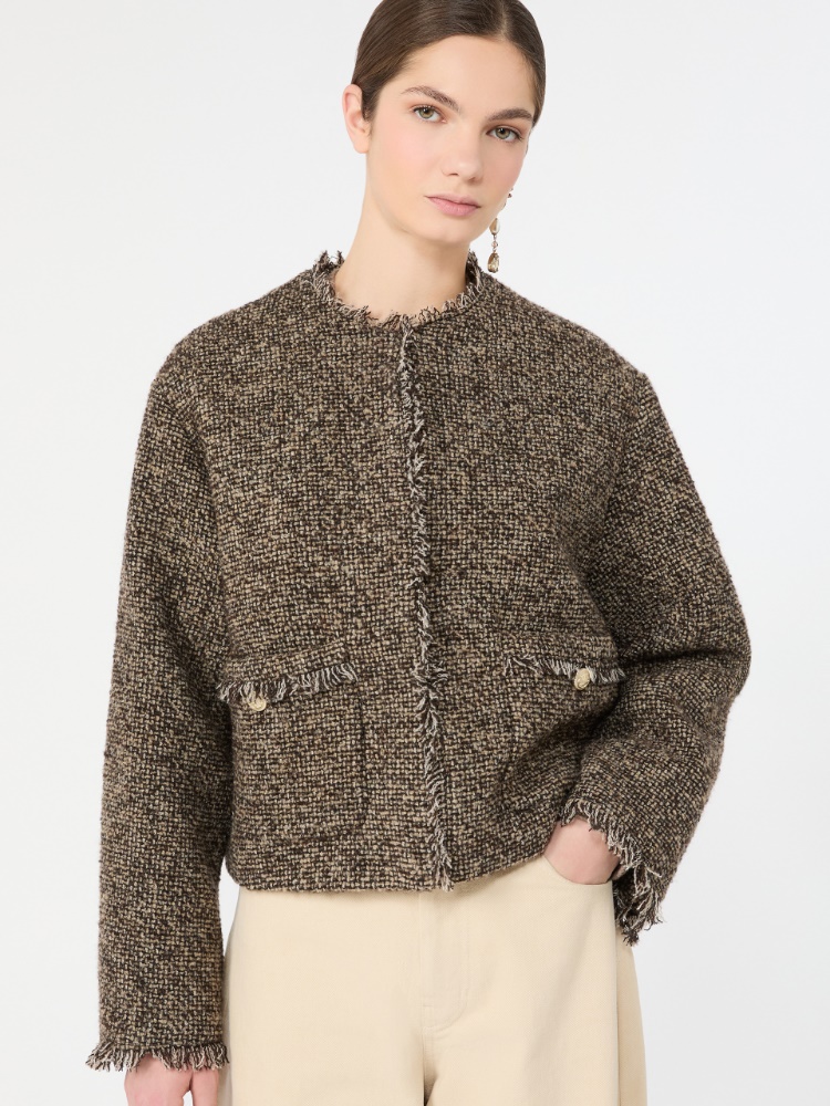 Wool blend bouclé boxy jacket - BROWN - Max Mara - 4