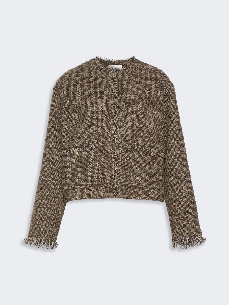 Wool blend bouclé boxy jacket - BROWN
