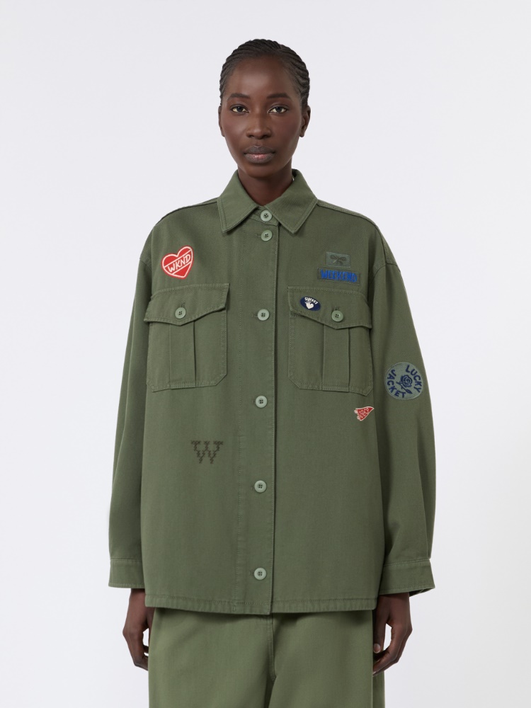 Embroidered cotton canvas jacket - KAKI - 2