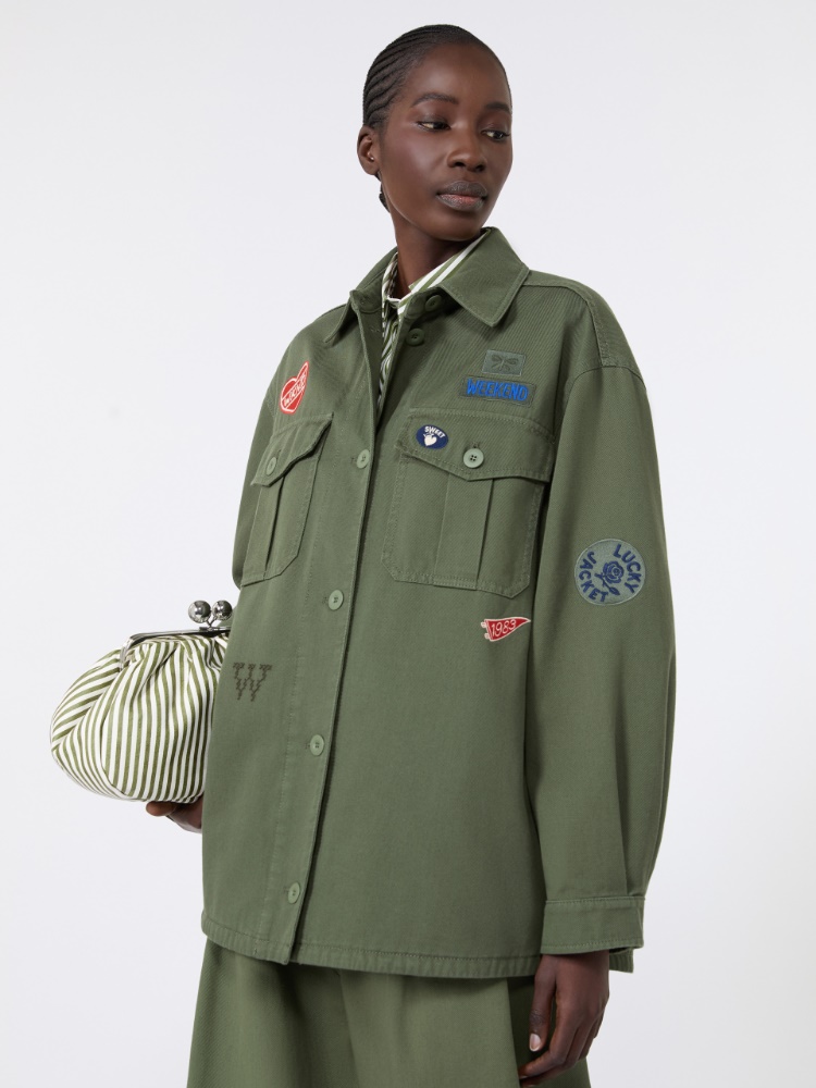 Embroidered cotton canvas jacket - KAKI - 4