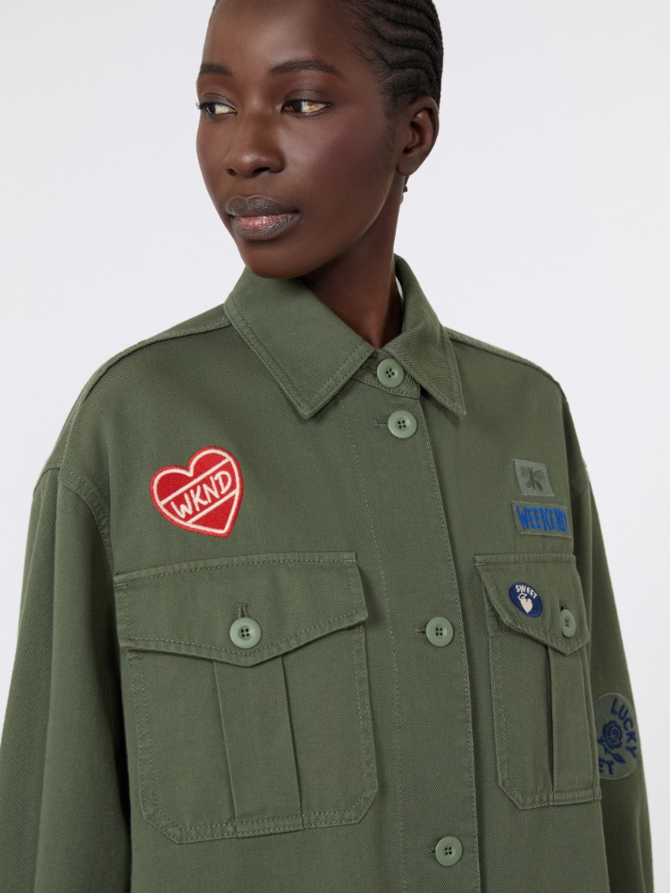 Embroidered cotton canvas jacket - KAKI - 5