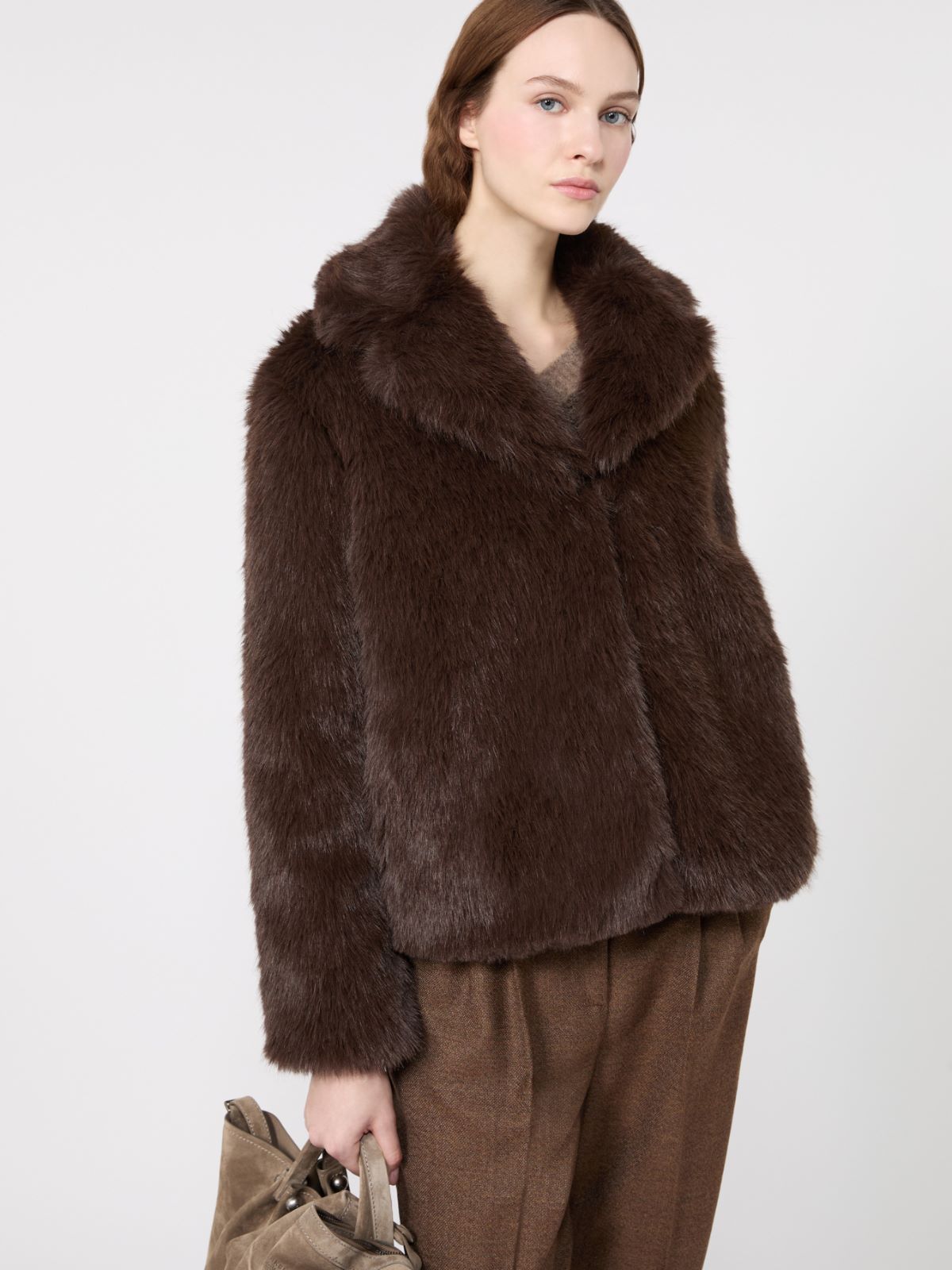 Soft textured short coat - DARK BROWN - Max Mara - 4