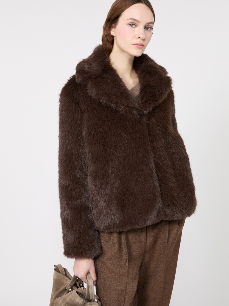 Soft textured short coat - DARK BROWN - Max Mara - 4