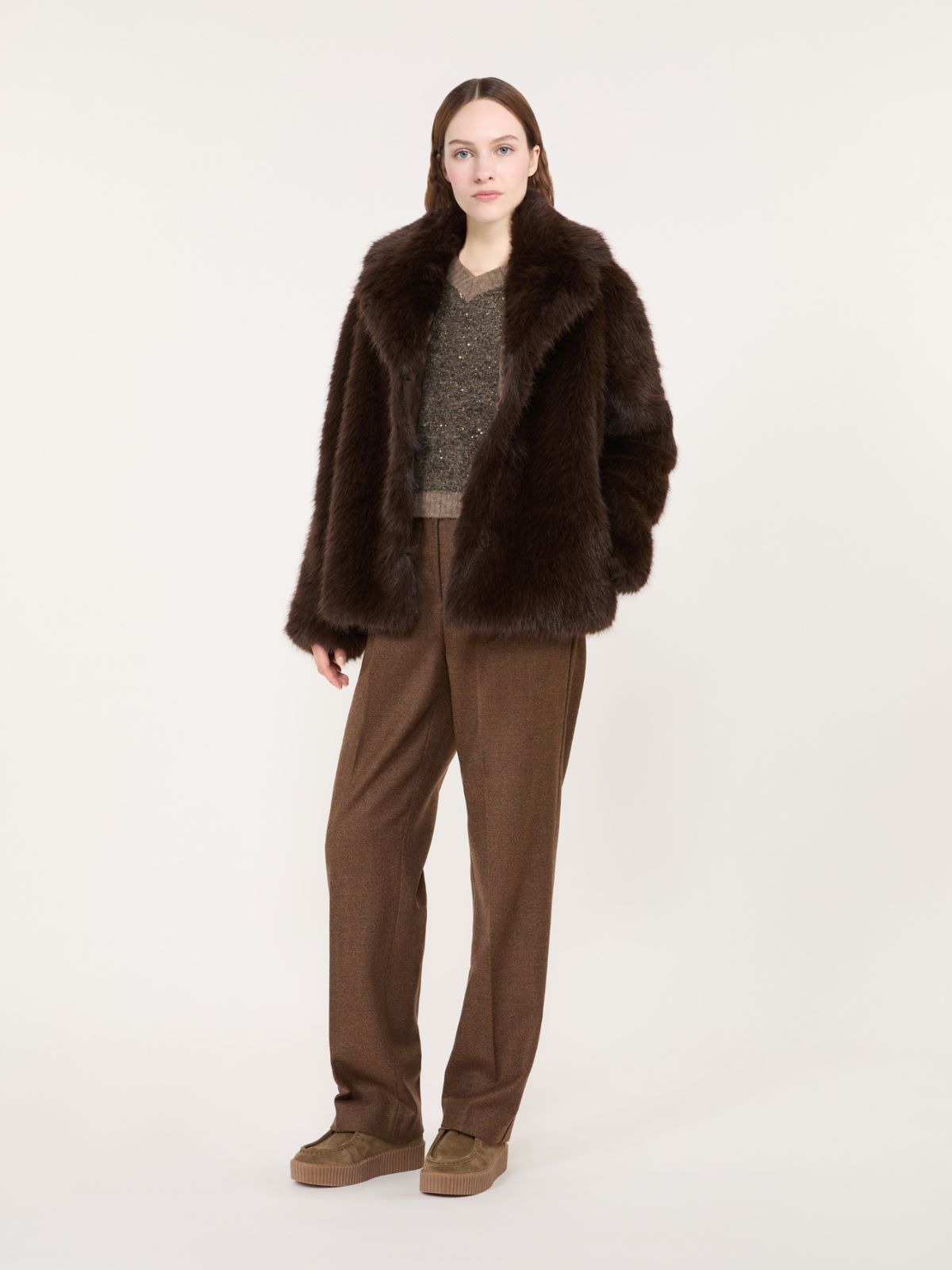 Soft textured short coat - DARK BROWN - Max Mara