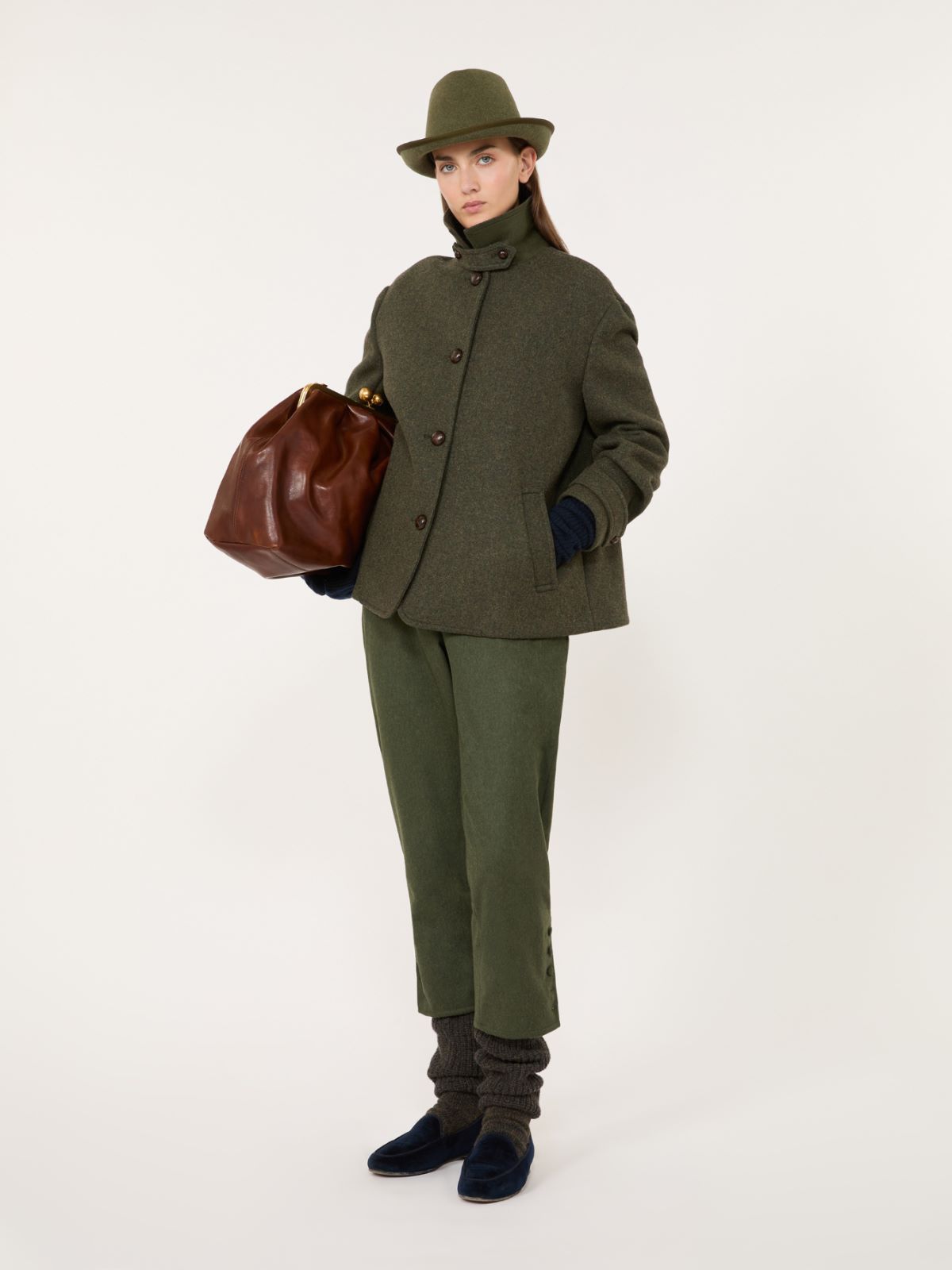 Mélange wool short coat - SAGE GREEN