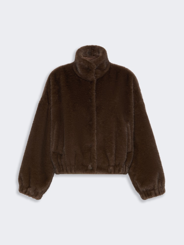 Giacca corta dalla texture soffice - MARRONE