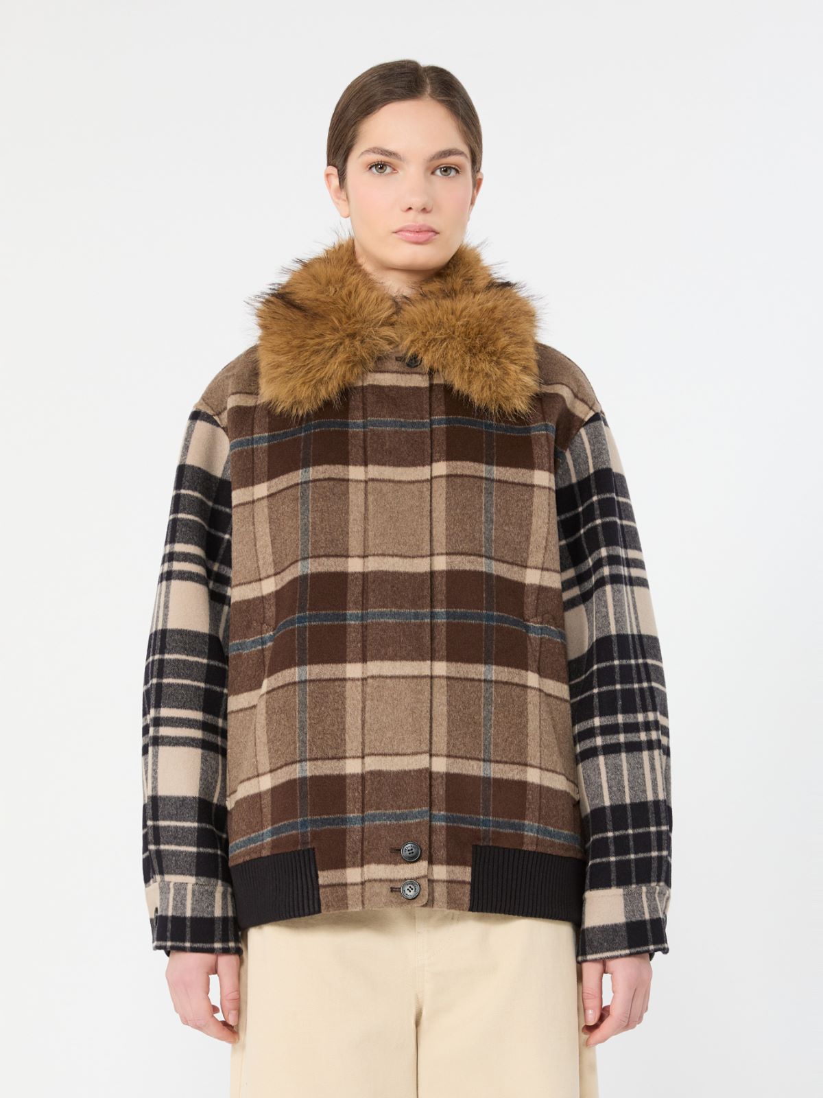 Checked wool drap cloth bomber jacket - BROWN - Max Mara - 2