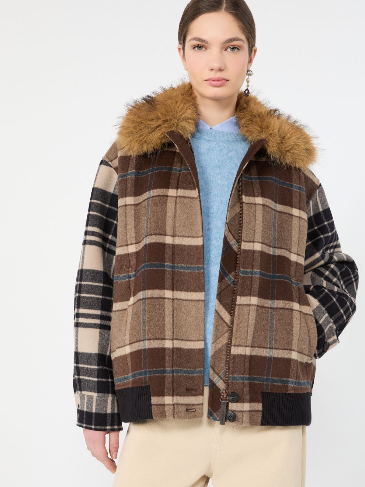 Checked wool drap cloth bomber jacket - BROWN - Max Mara - 4