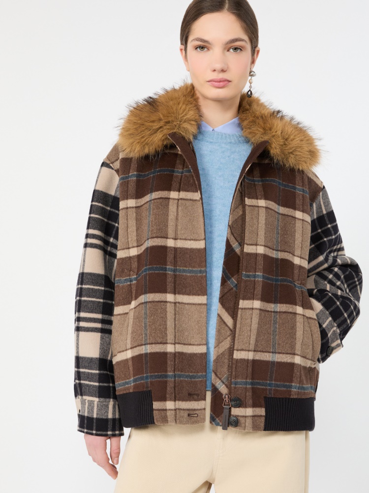 Checked wool drap cloth bomber jacket - BROWN - Max Mara - 4