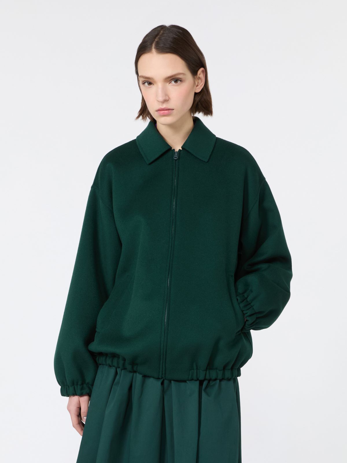 Double wool broadcloth bomber jacket - DARK GREEN - Max Mara - 2