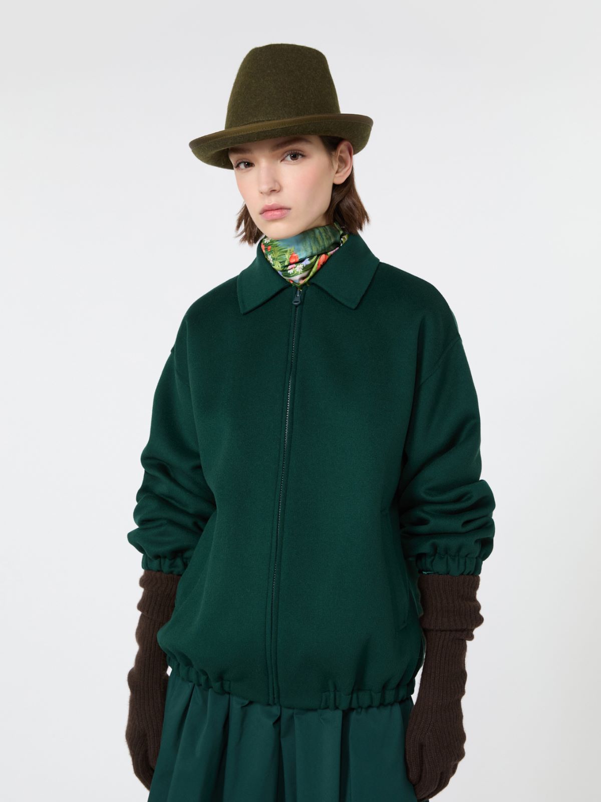 Double wool broadcloth bomber jacket - DARK GREEN - Max Mara - 4
