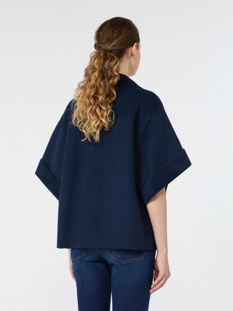 Short wool broadcloth coat - NAVY - 3