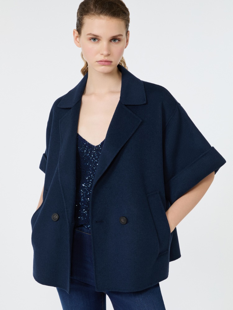 Short wool broadcloth coat - NAVY - 4