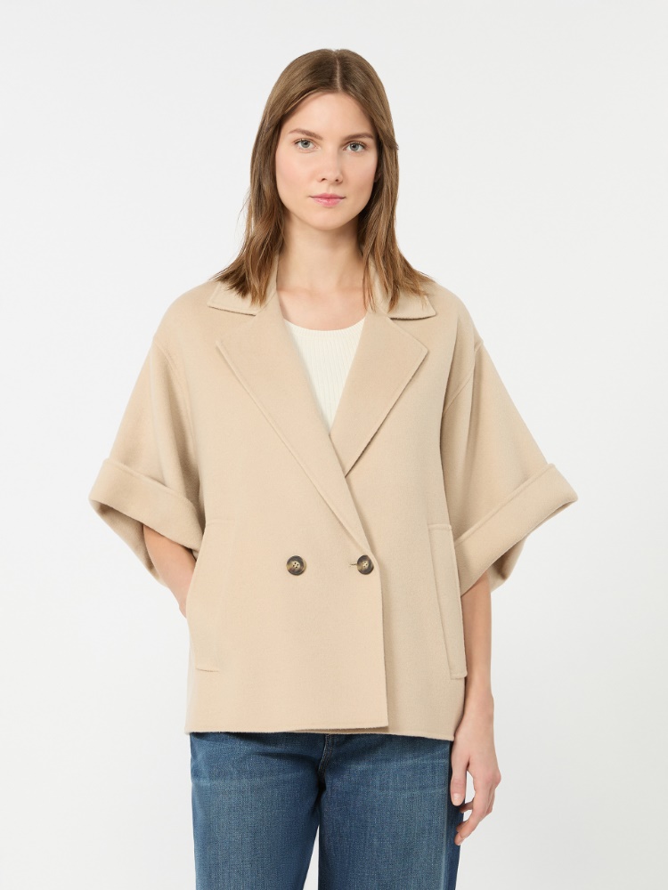 Short wool broadcloth coat - SAND - 2