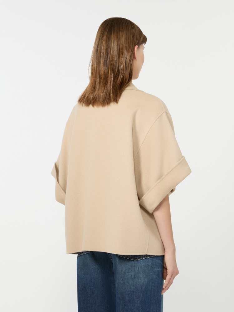 Short wool broadcloth coat - SAND - 3