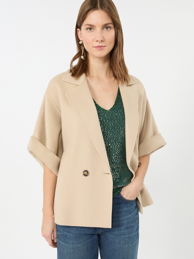 Short wool broadcloth coat - SAND - 4