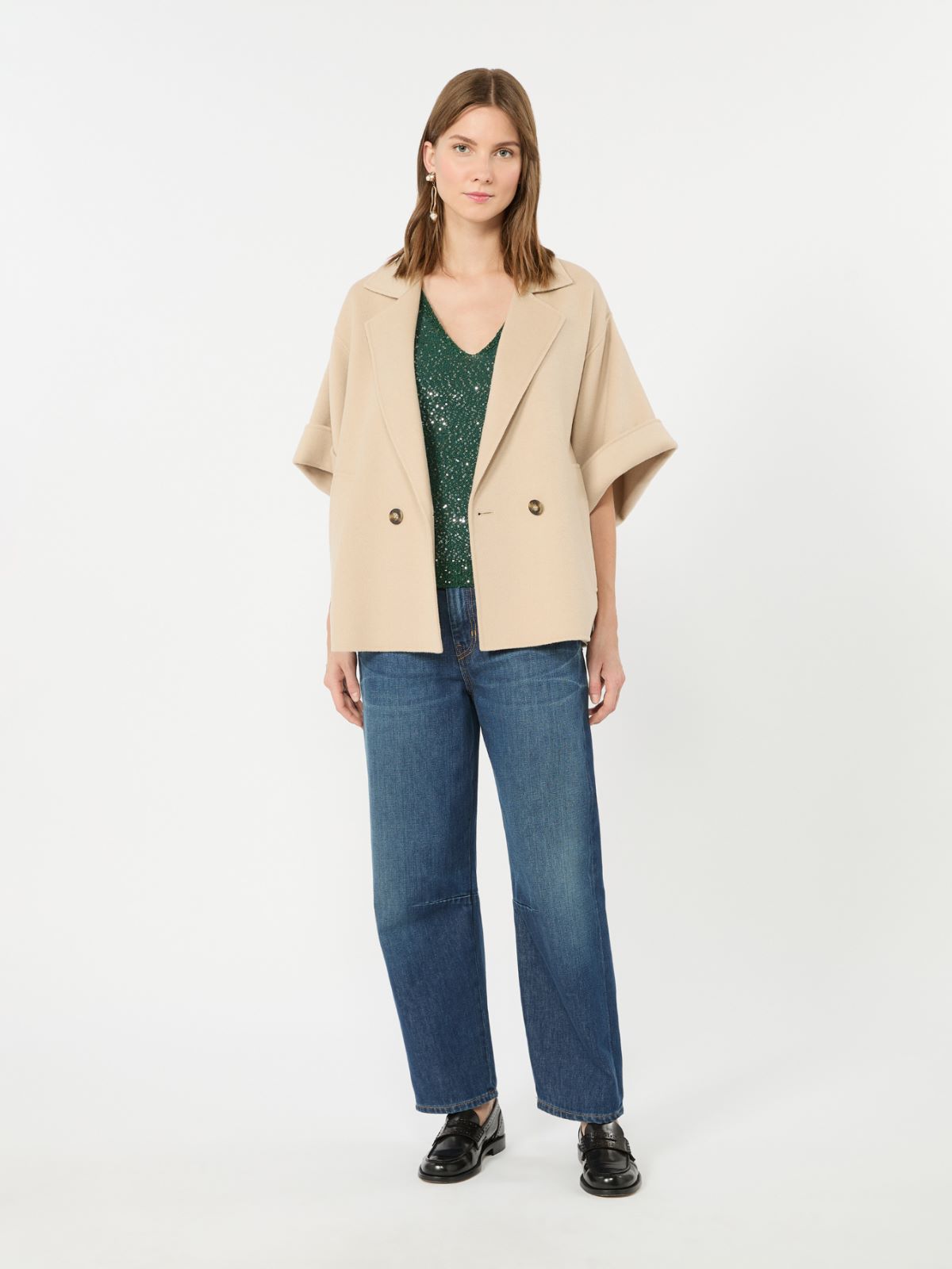 Short wool broadcloth coat + SAND - Max Mara