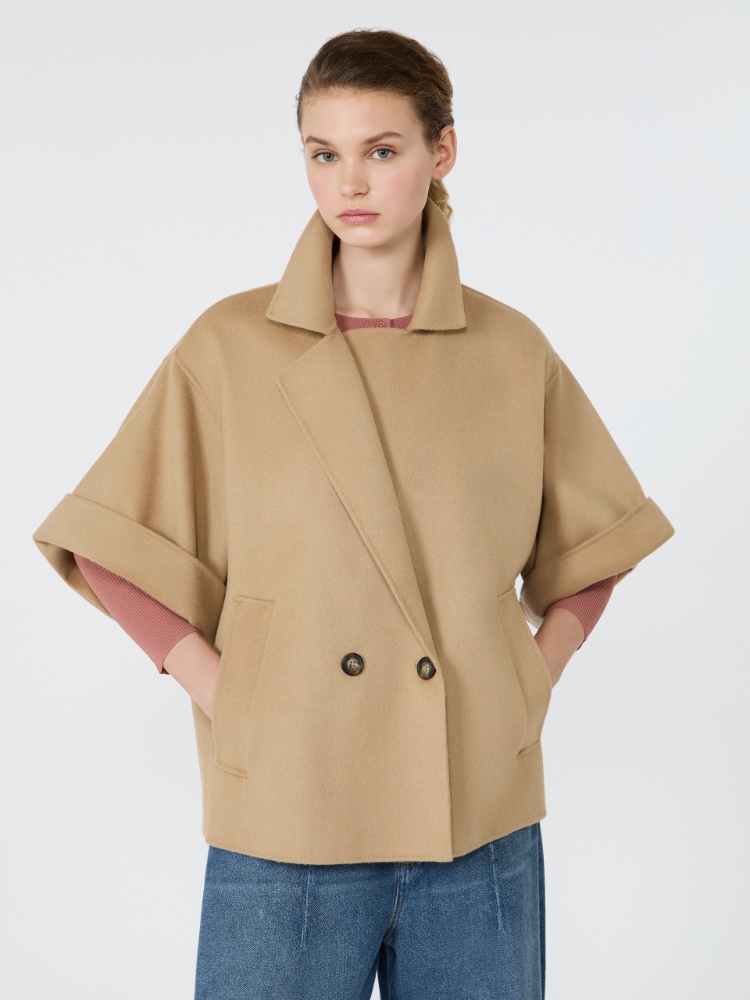 Short wool broadcloth coat - CAMEL - 4