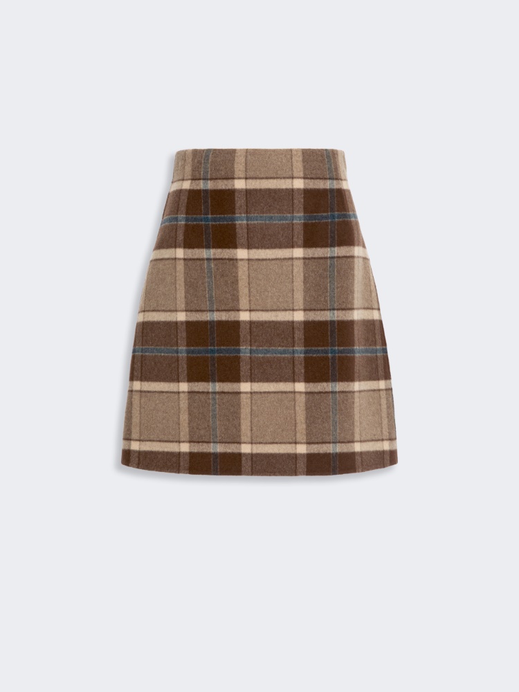 Short checked wool skirt - BROWN