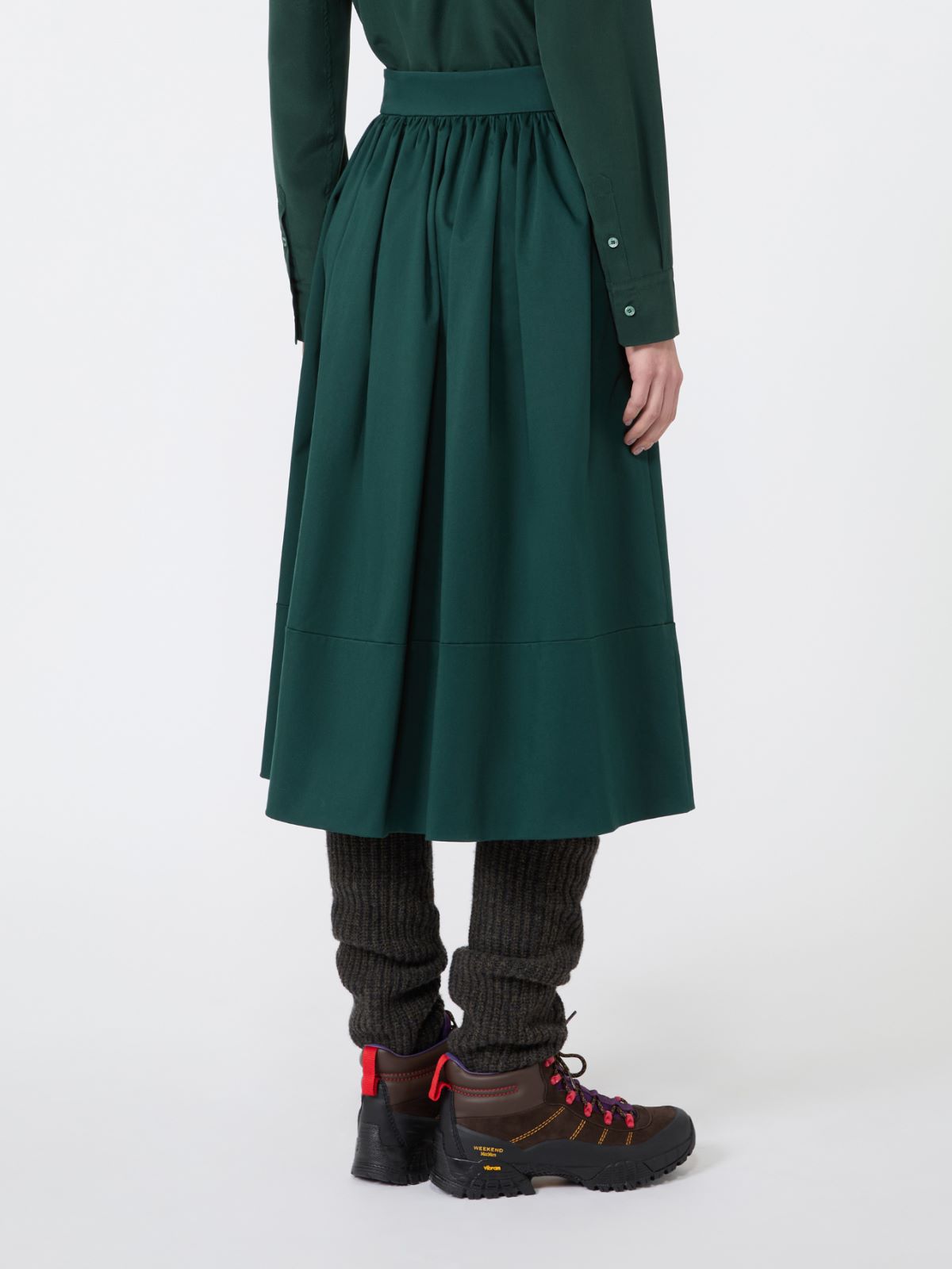 Cotton satin midi skirt - DARK GREEN - Max Mara - 3