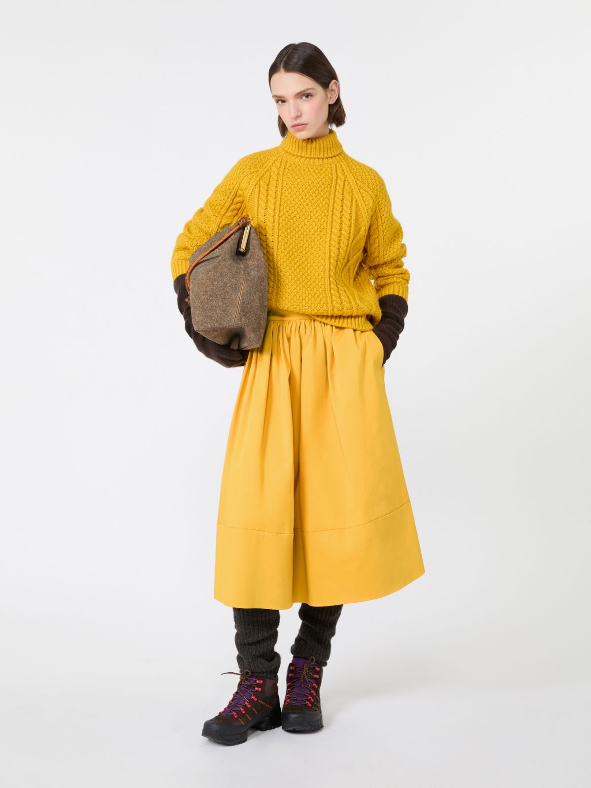Cotton satin midi skirt + YELLOW - Max Mara