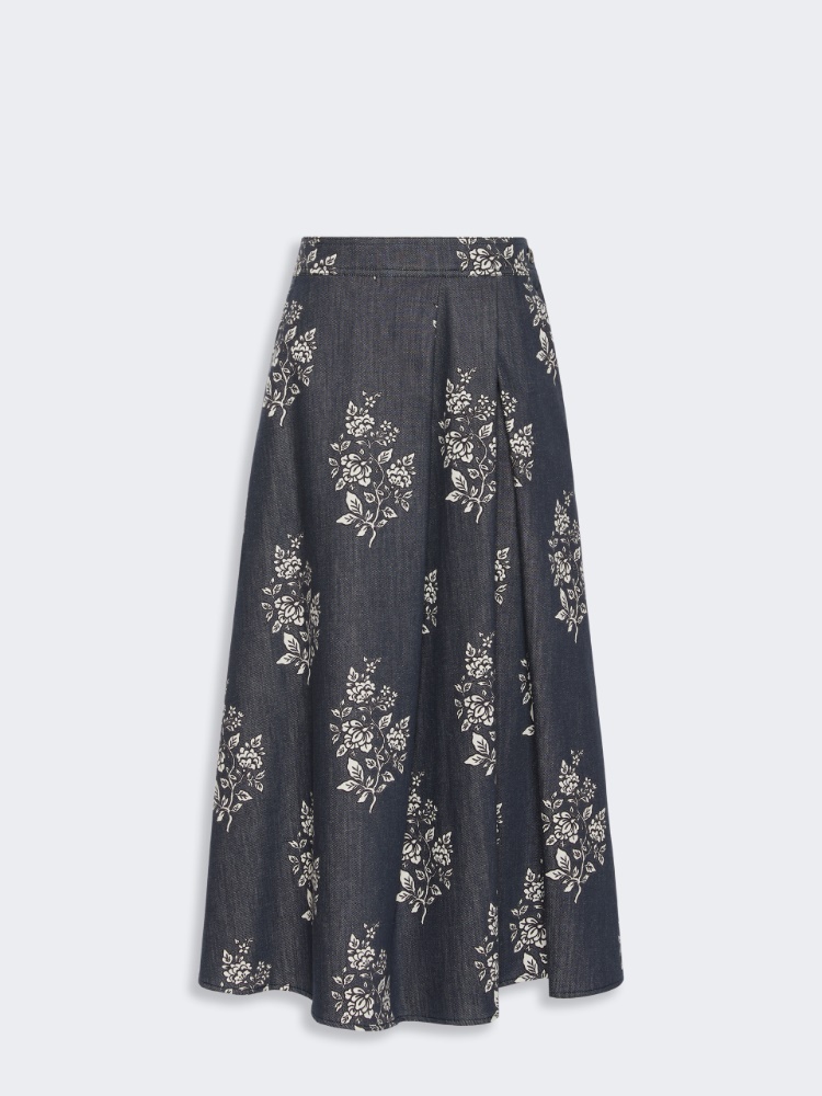 Pleated printed cotton skirt - NAVY