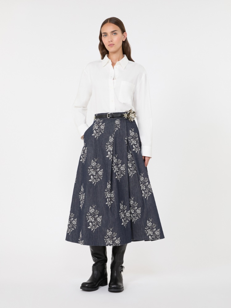 Pleated printed cotton skirt - NAVY - Max Mara