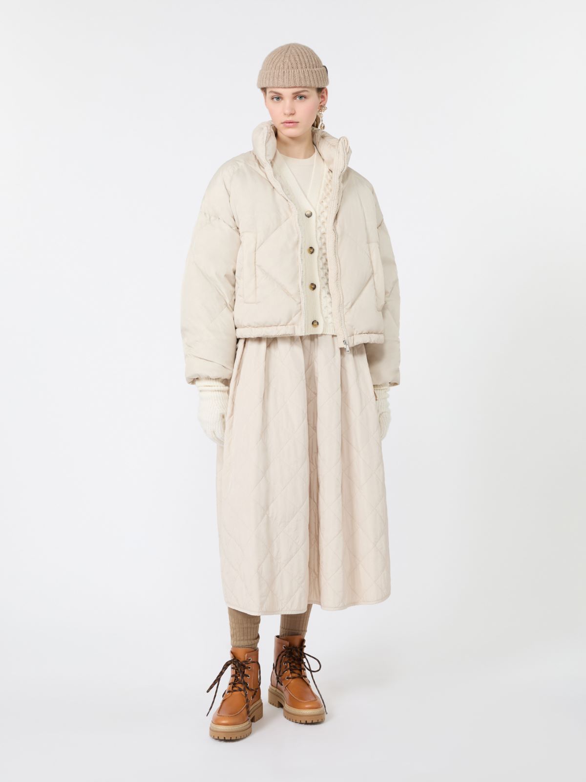 Technical plain-weave fabric flared skirt + IVORY - Max Mara