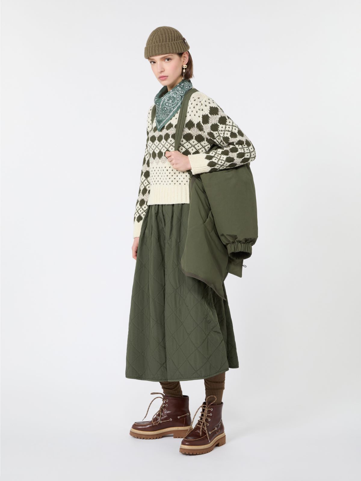 Technical plain-weave fabric flared skirt - KAKI - Max Mara