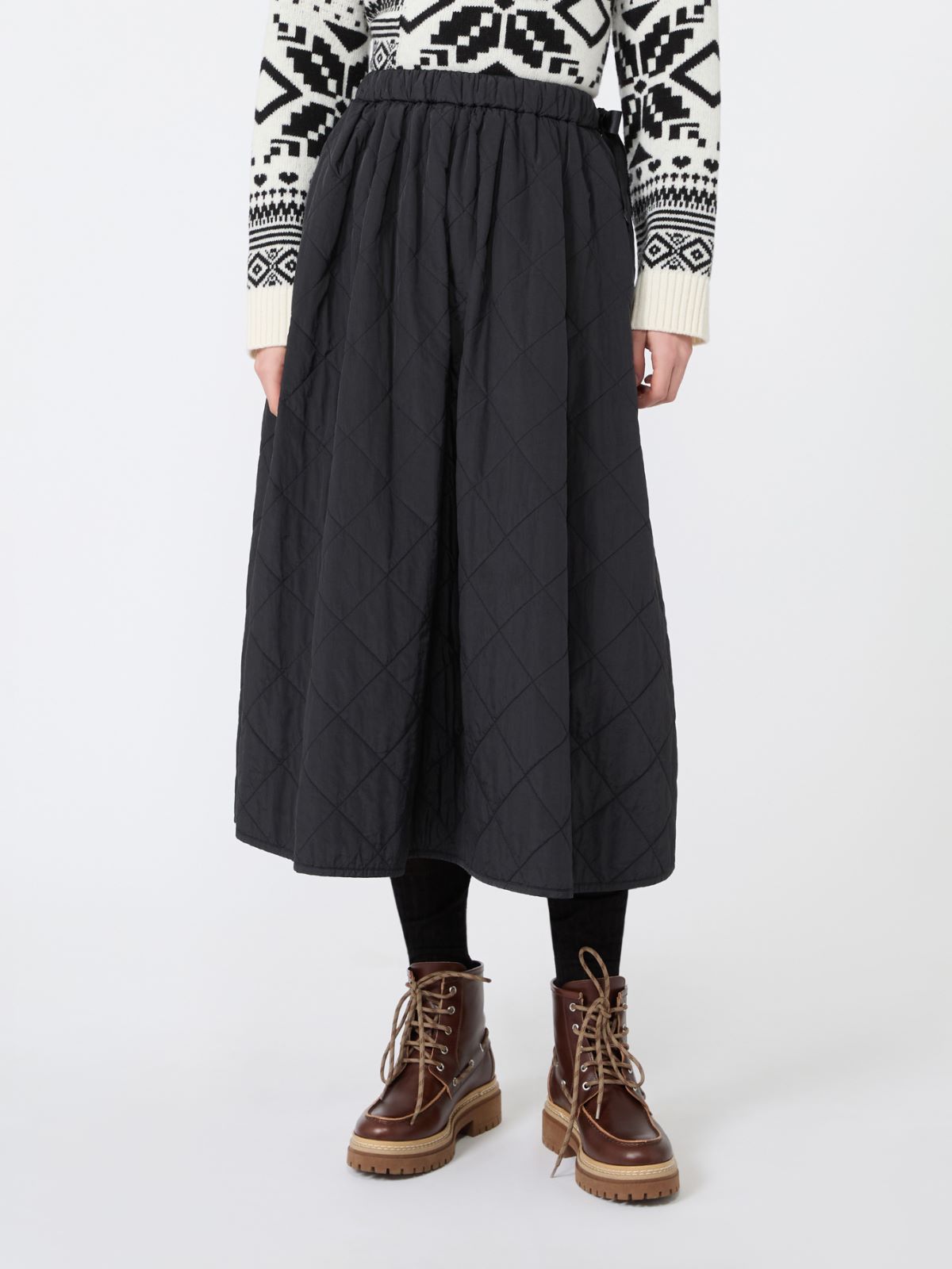 Technical plain-weave fabric flared skirt - BLACK - Max Mara - 2