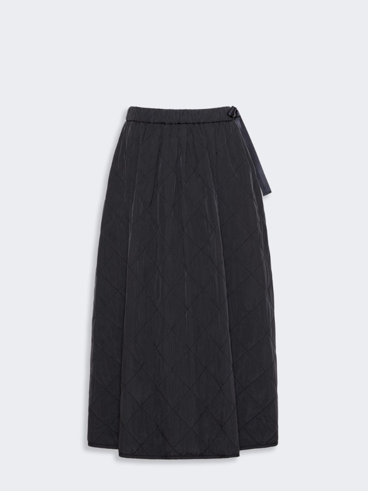 Technical plain-weave fabric flared skirt - BLACK