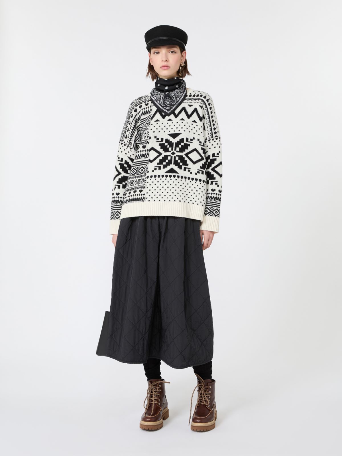 Technical plain-weave fabric flared skirt - BLACK - Max Mara