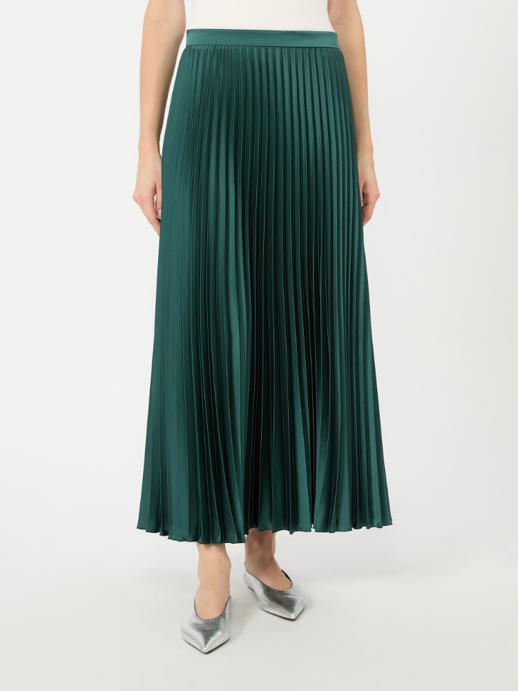 Pleated satin skirt - DARK GREEN - 2