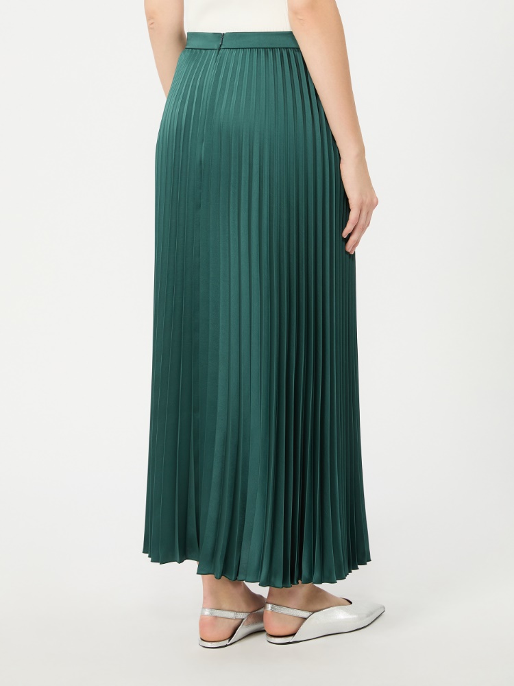 Pleated satin skirt - DARK GREEN - 3