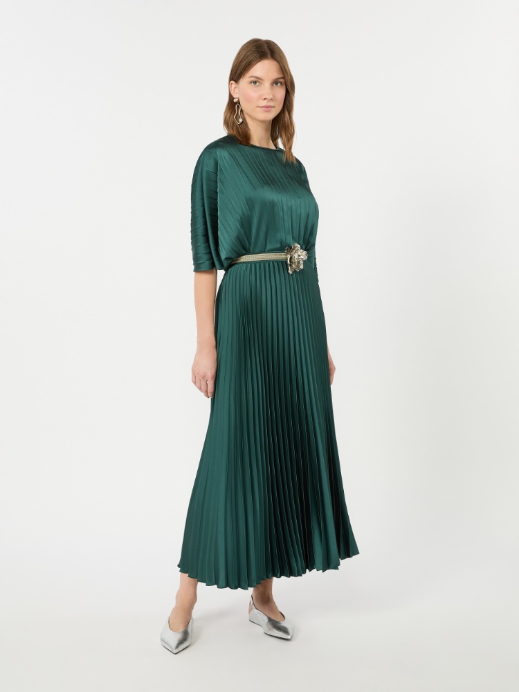 Pleated satin skirt - DARK GREEN