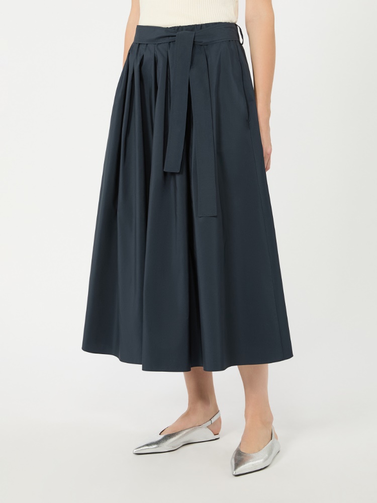 Long cotton-blend taffeta skirt - NAVY - 2