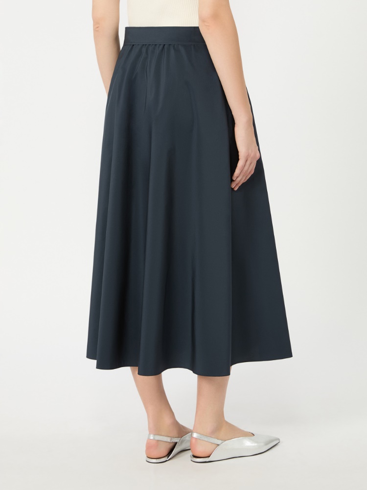 Long cotton-blend taffeta skirt - NAVY - 3