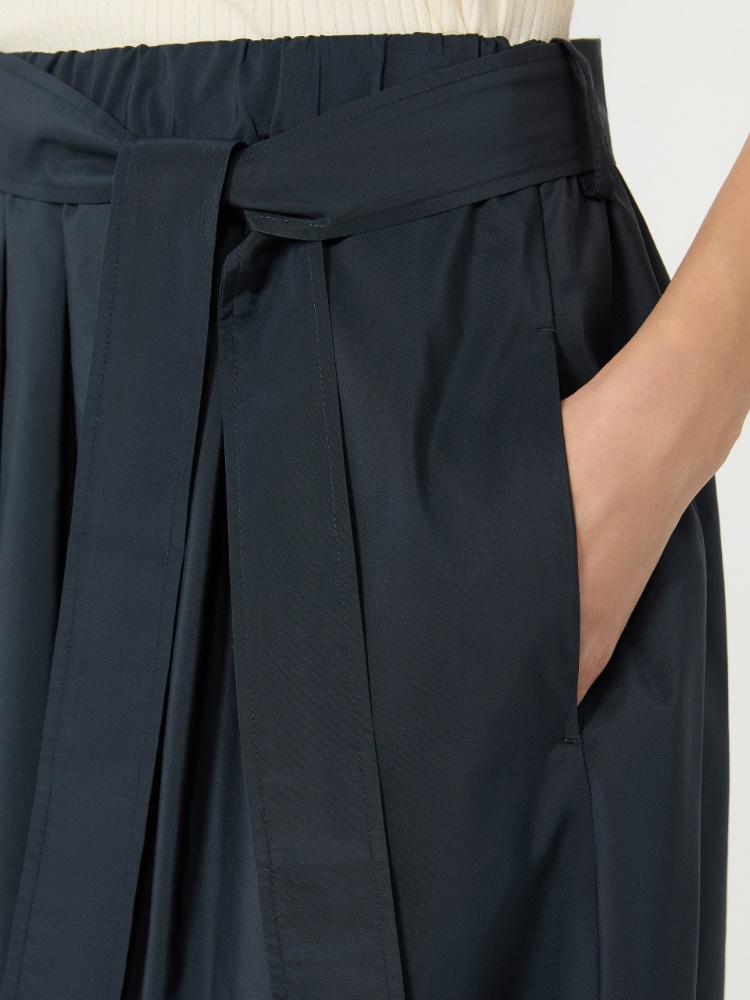 Long cotton-blend taffeta skirt - NAVY - 4