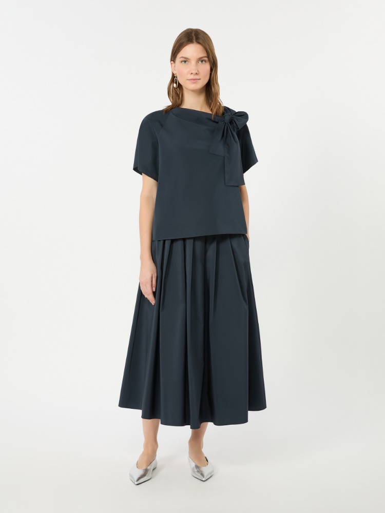 Long cotton-blend taffeta skirt - NAVY - 1