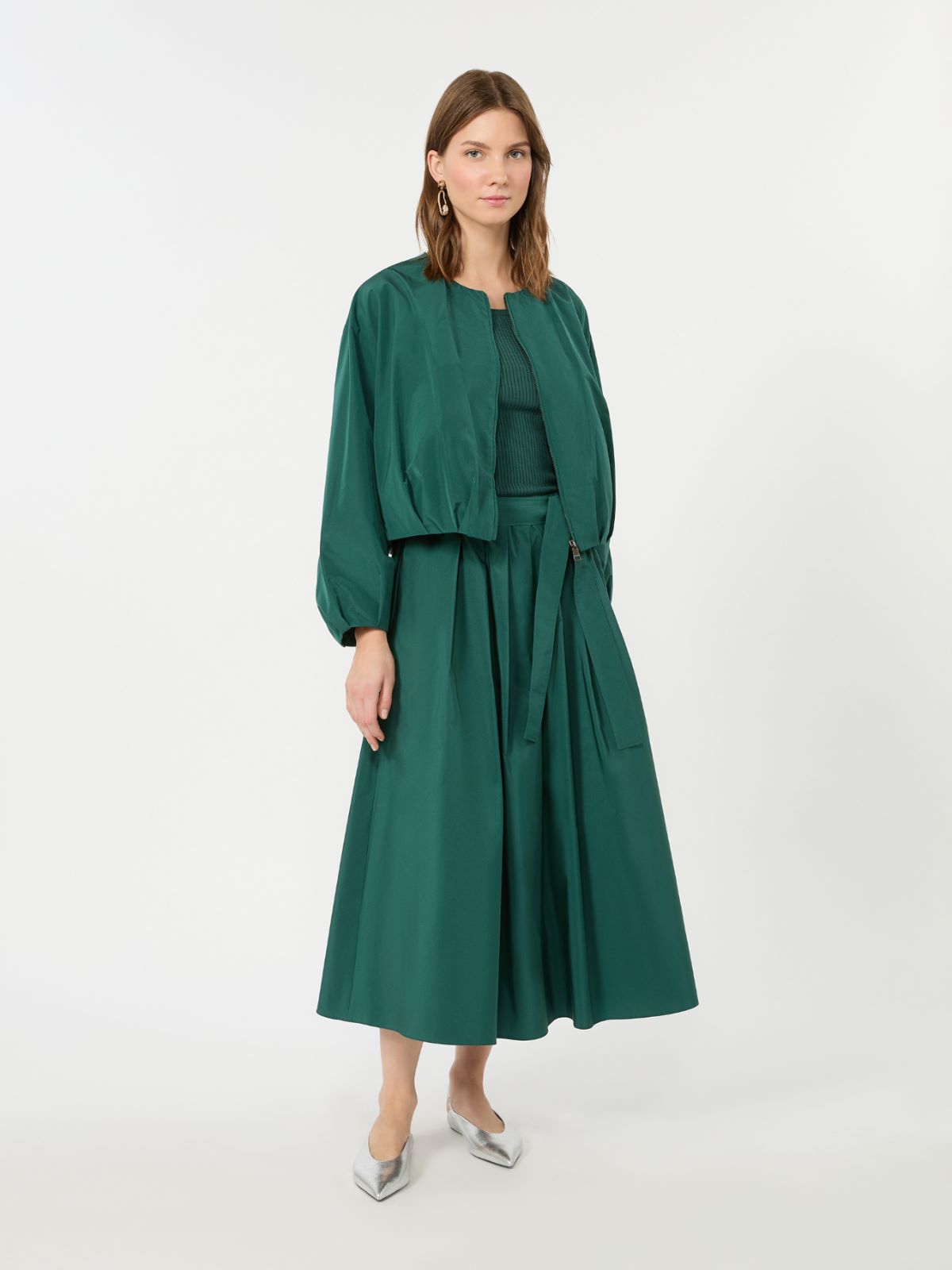 Long cotton-blend taffeta skirt - DARK GREEN