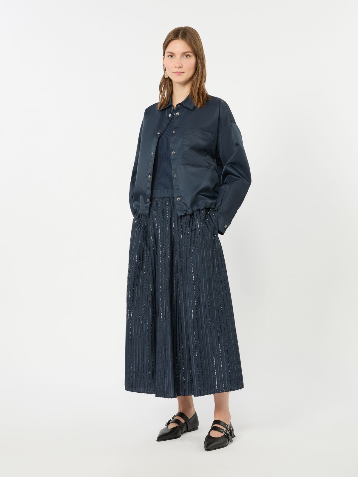 Bawełniana spódnica haftowana cekinami + GRANATOWY - Max Mara