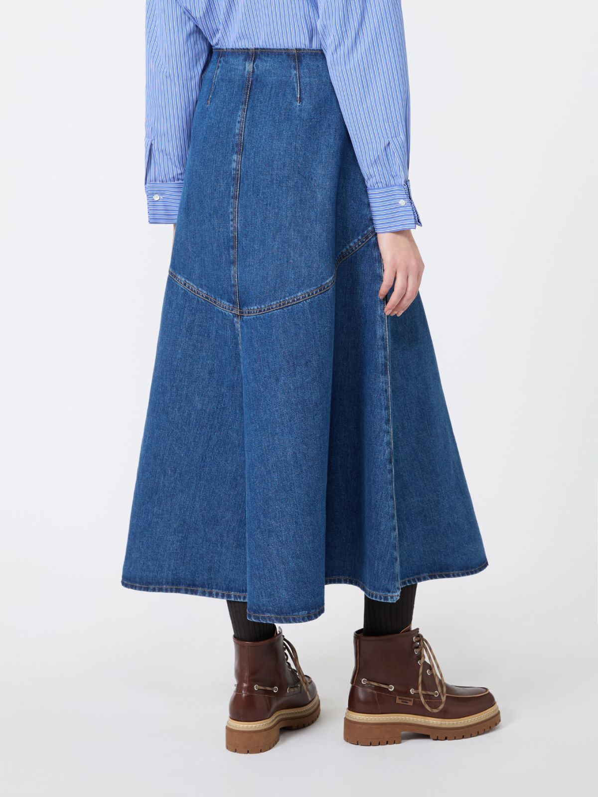 Indigo cotton denim skirt - NAVY - Max Mara - 3