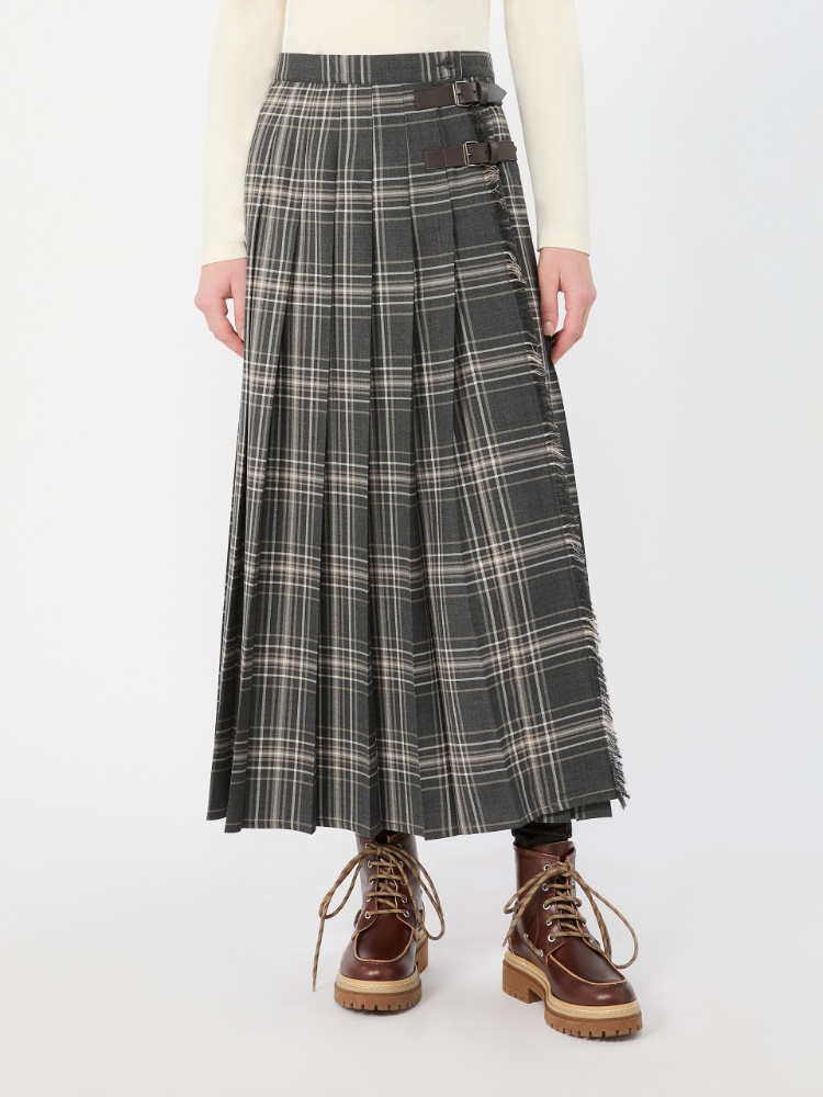 Wool batavia pleated skirt - DARK GREY - Max Mara - 2
