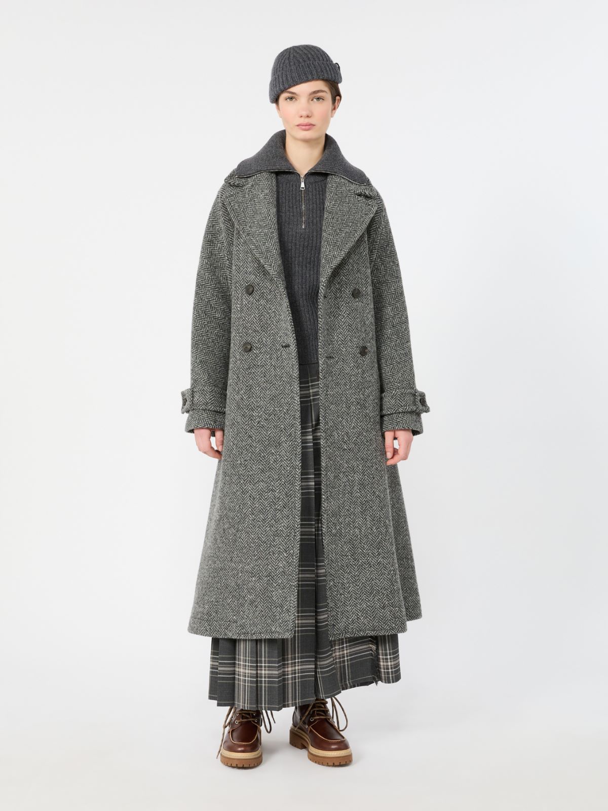 Wool batavia pleated skirt + DARK GREY - Max Mara