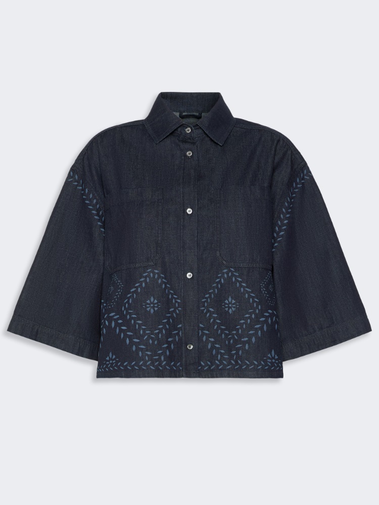 Boxy shirt in laser-treated cotton denim - NAVY - 5