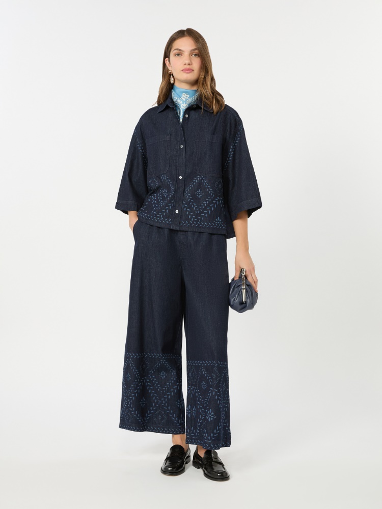 Boxy shirt in laser-treated cotton denim - NAVY