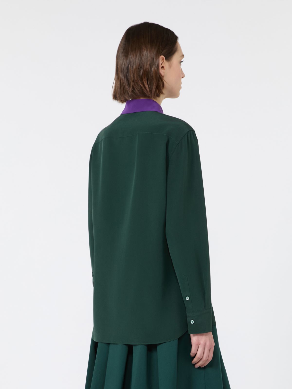 Silk crepe de chine shirt - DARK GREEN - Max Mara - 3