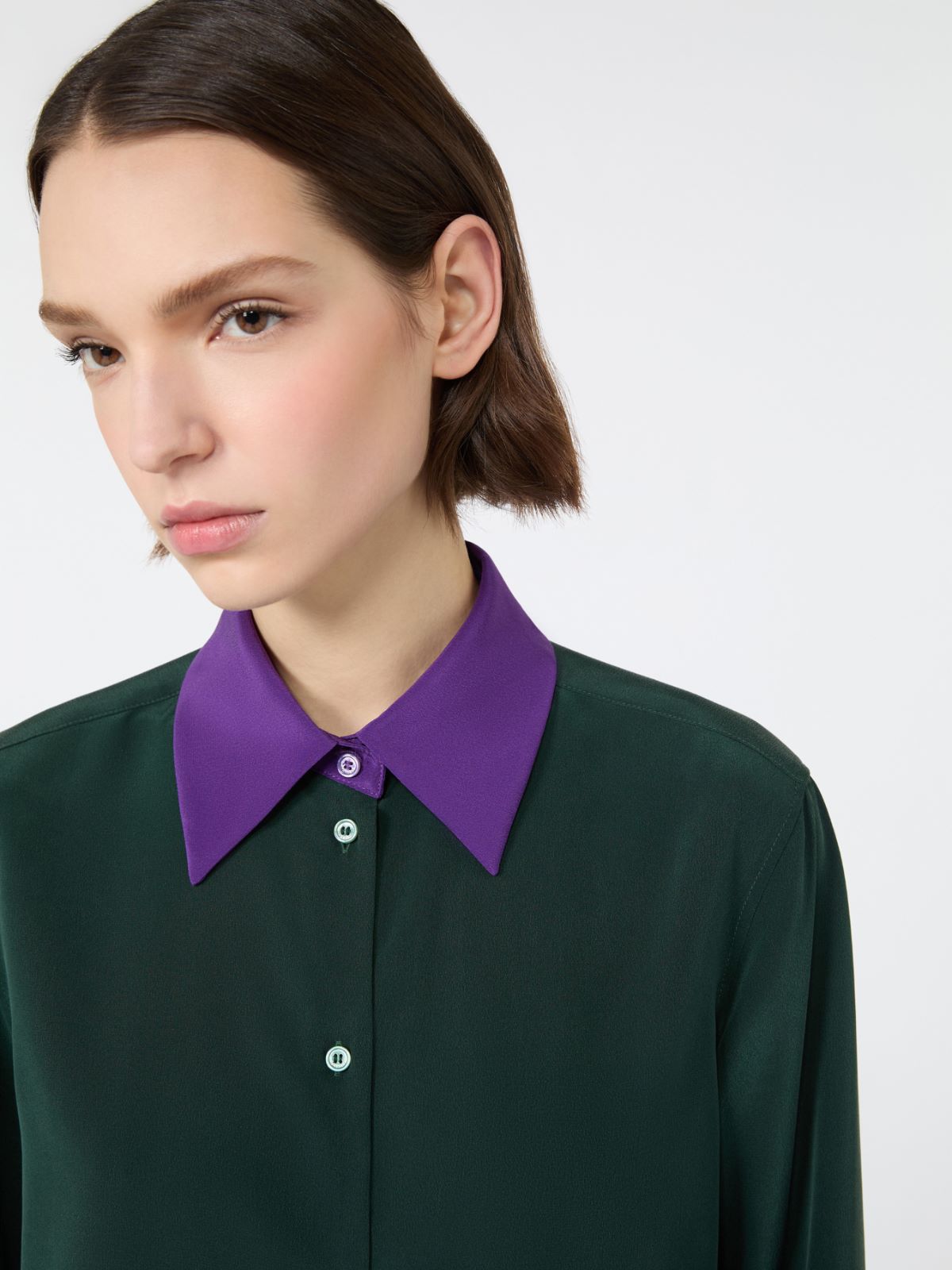 Silk crepe de chine shirt - DARK GREEN - Max Mara - 5