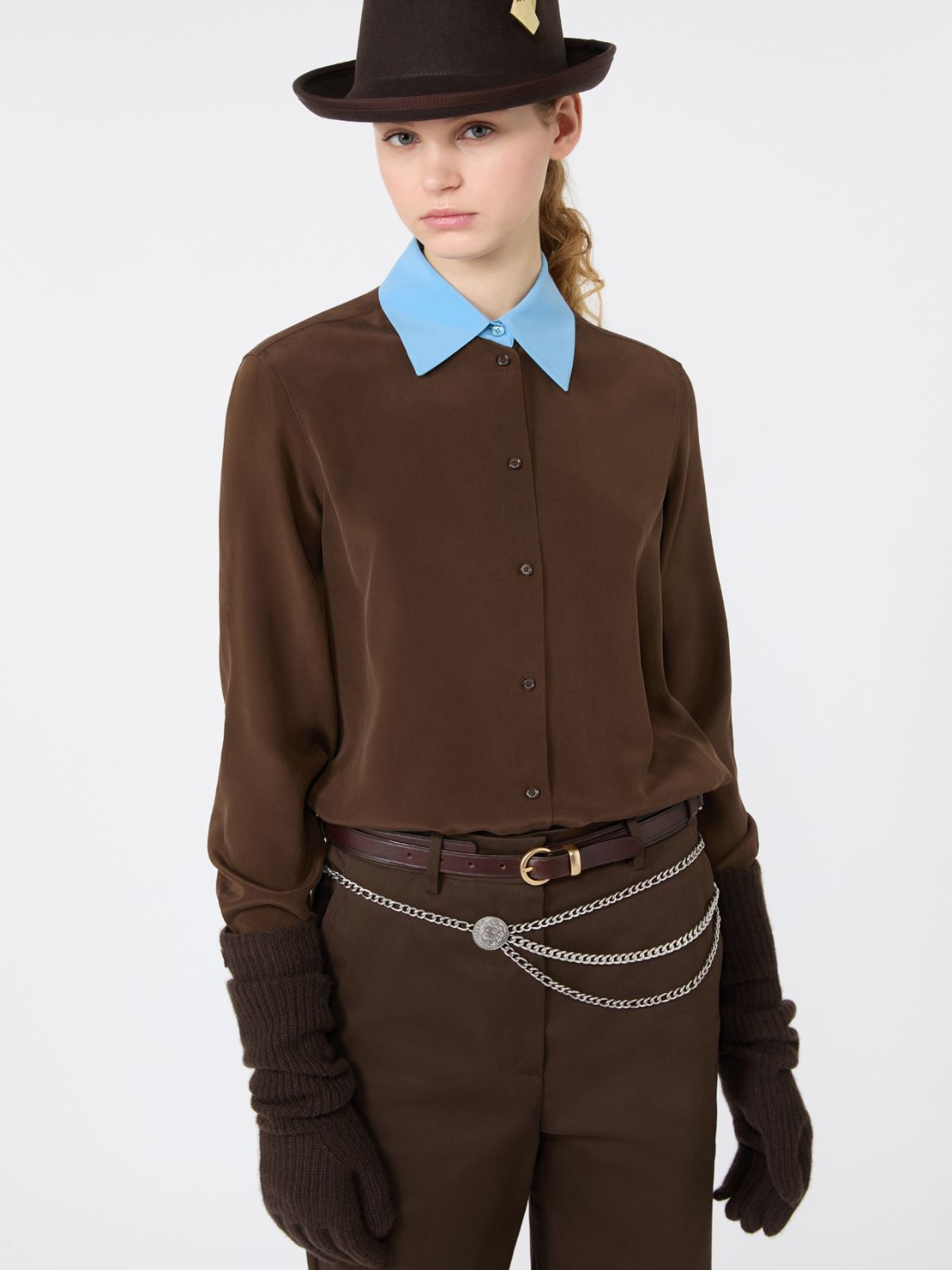 Silk crepe de chine shirt - BROWN - Max Mara - 4