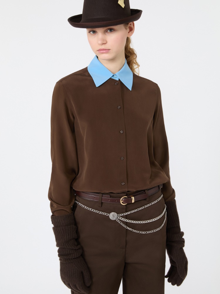 Silk crepe de chine shirt - BROWN - Max Mara - 4